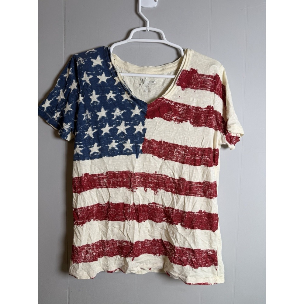 Natural Reflection American Flag Printed V-Neck T-Shirt XL
